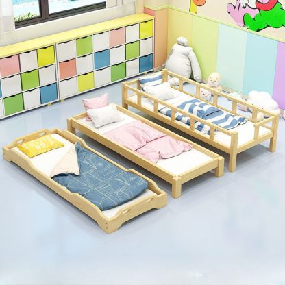 "Natural Finish Minimalist Natural Wood Standard Children Bed for Gender Neutral"